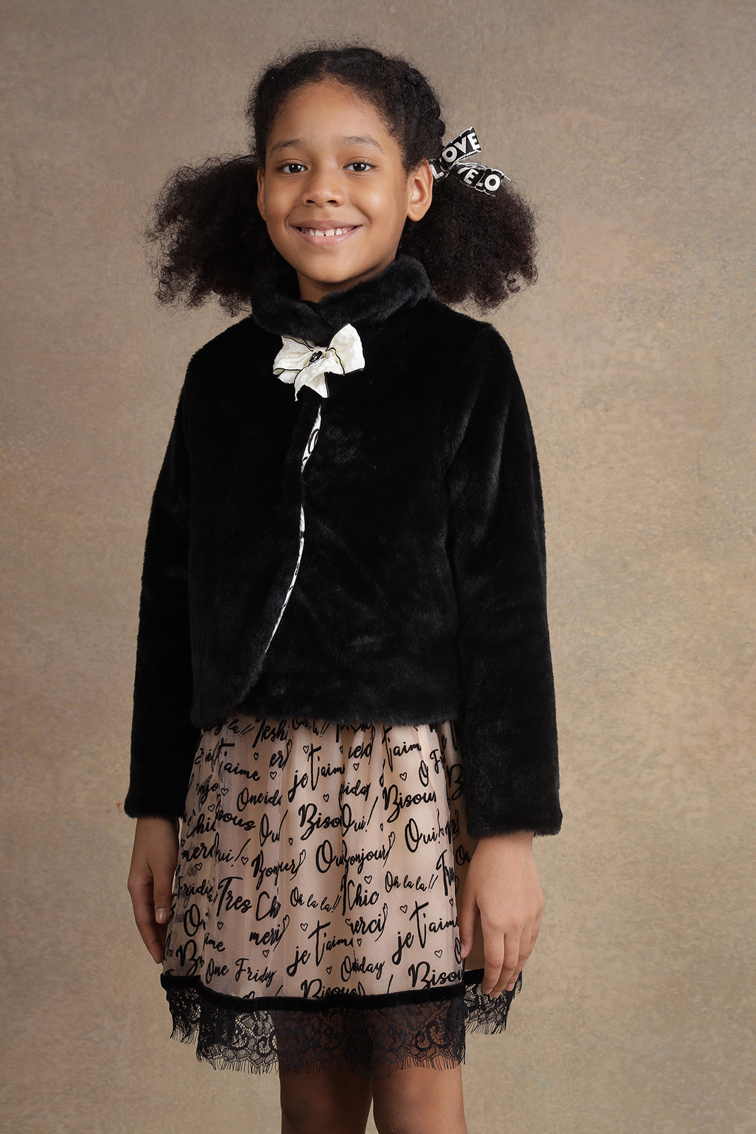 Kids Girls Black Fur Jacket