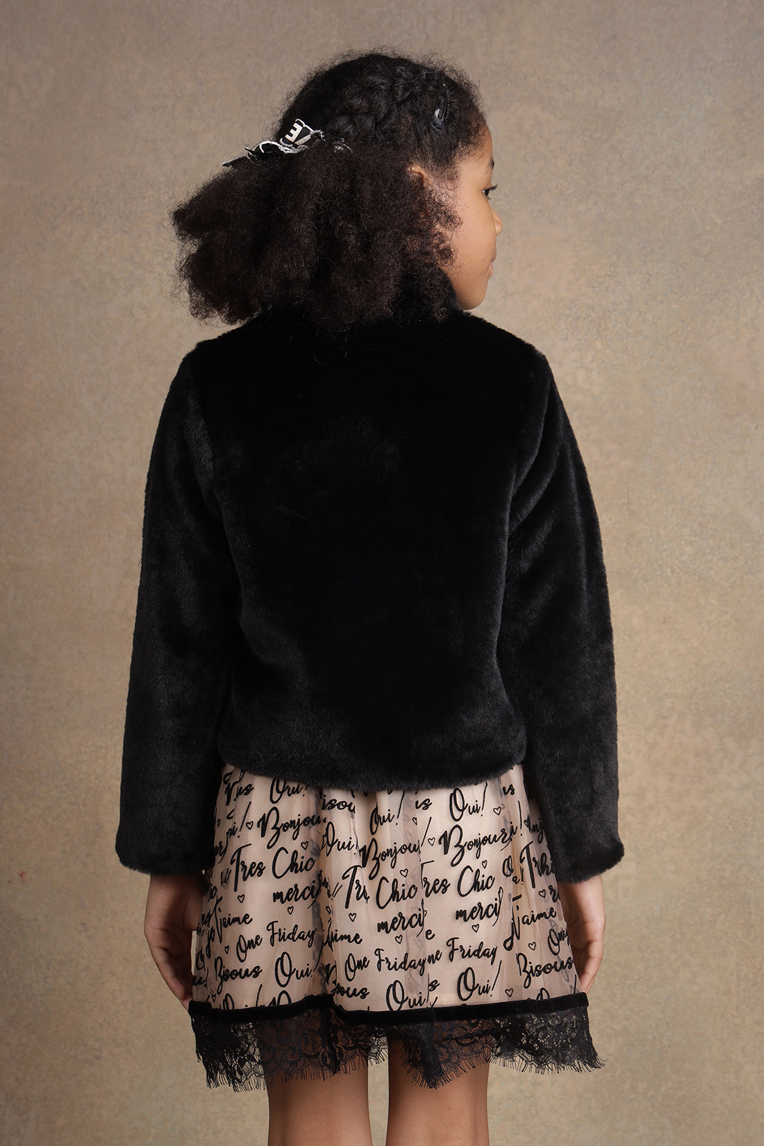Kids Girls Black Fur Jacket