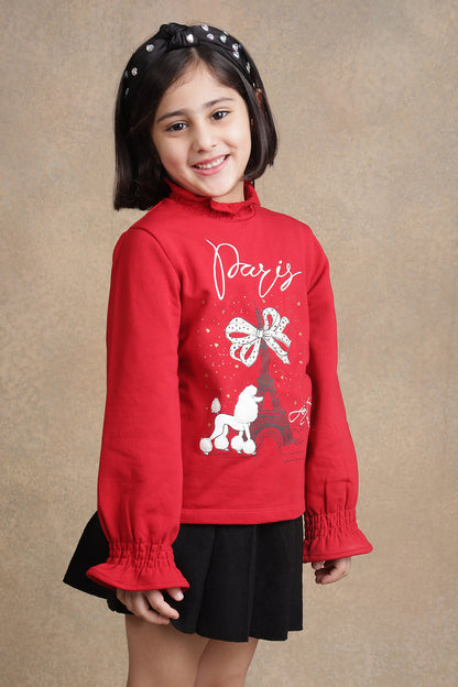 One Friday Kids Girls Red Paris Top