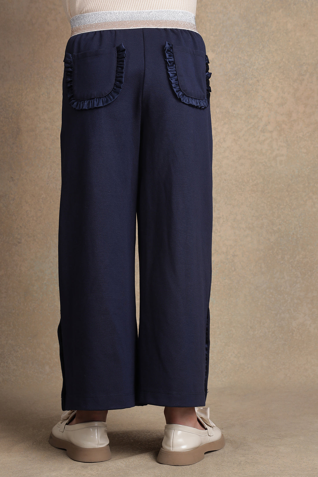 One Friday Kids Girls Navy Blue Flared Trouser