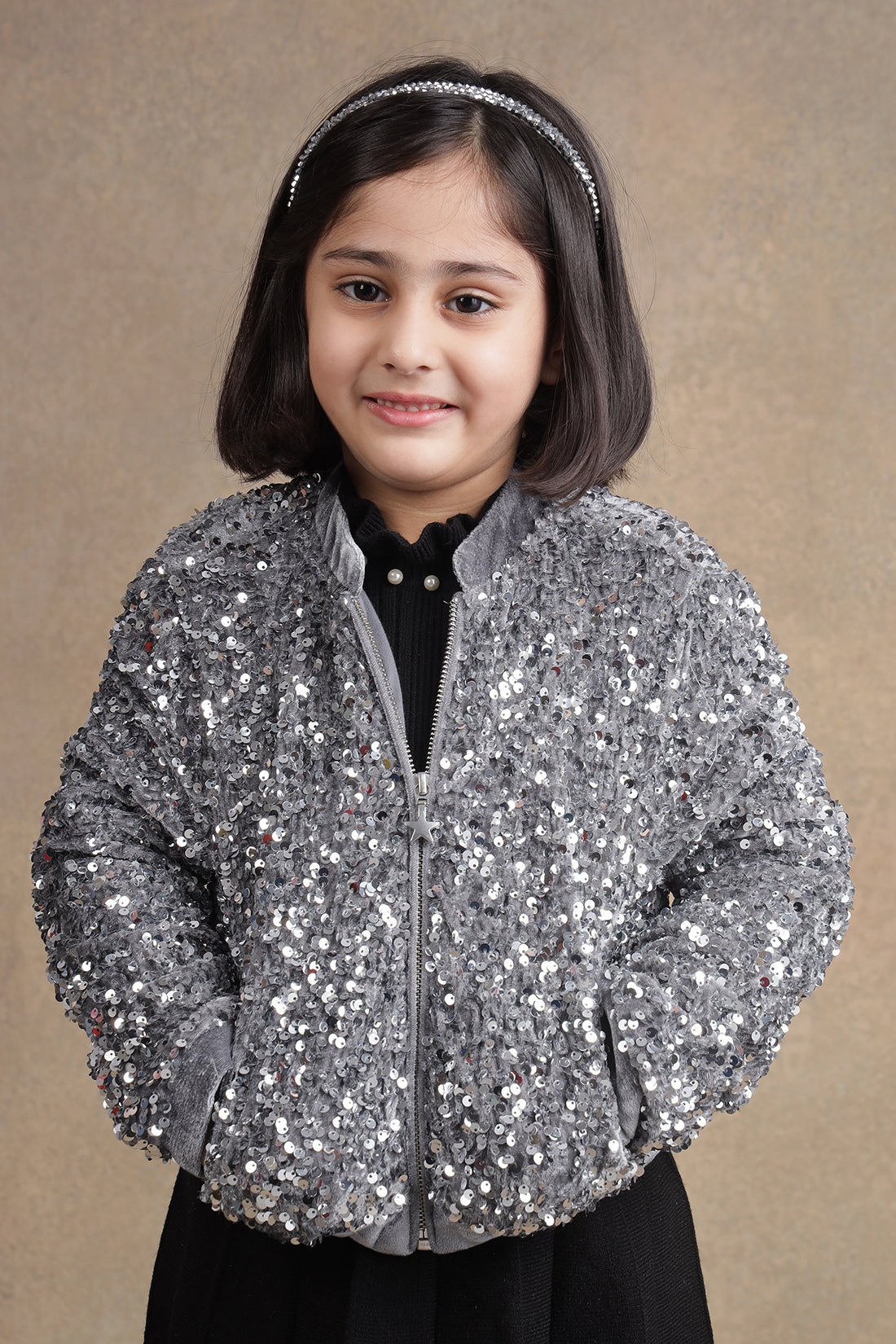 Kids Girls Grey Sequins Jacket
