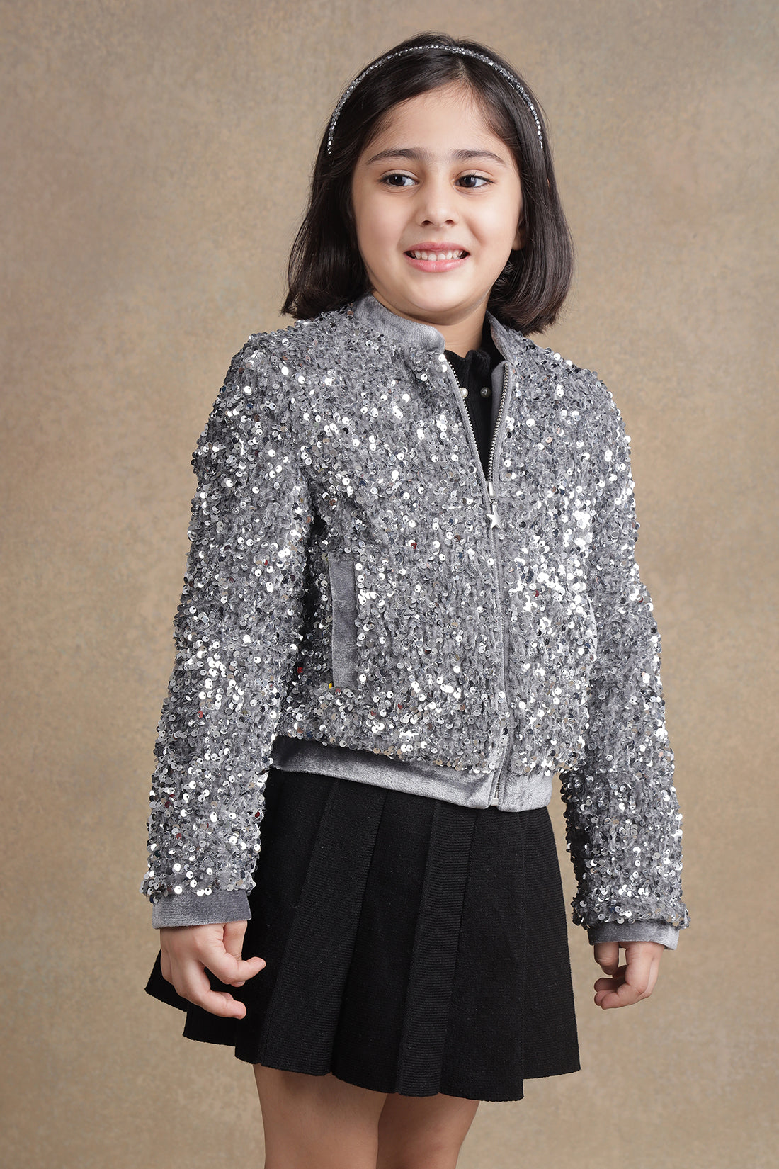 Kids Girls Grey Sequins Jacket