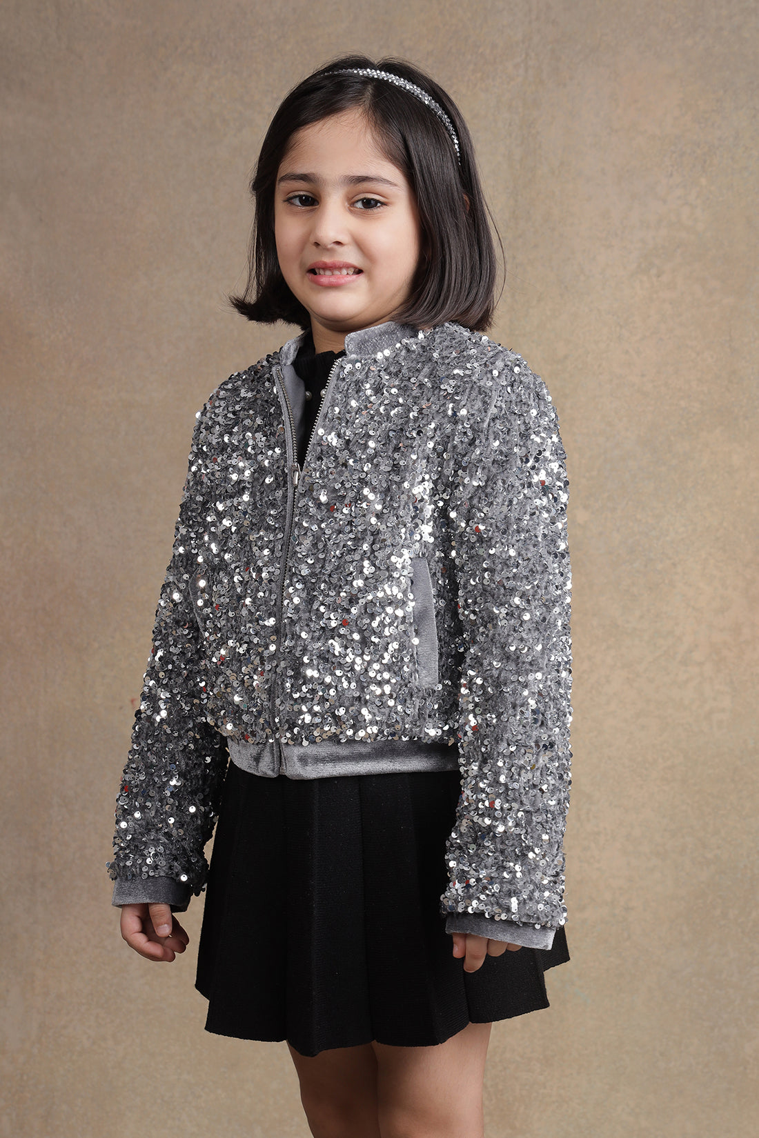 Kids Girls Grey Sequins Jacket