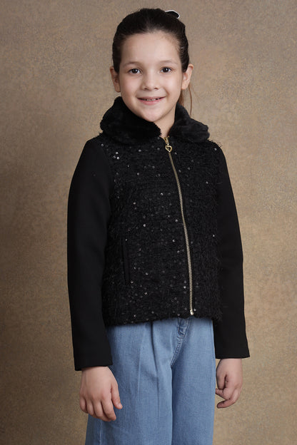 One Friday Kids Girls Sequinned Black Jacket
