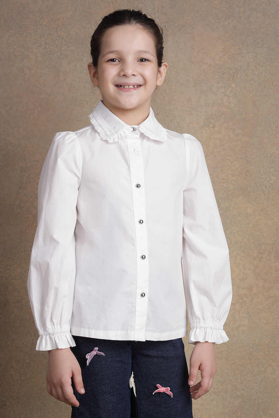 One Friday Kids Girls Off White Embroidered Shirt