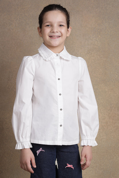 One Friday Kids Girls Off White Embroidered Shirt