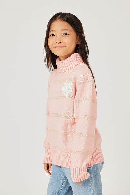 Girls Pink High Neck Knit Sweater