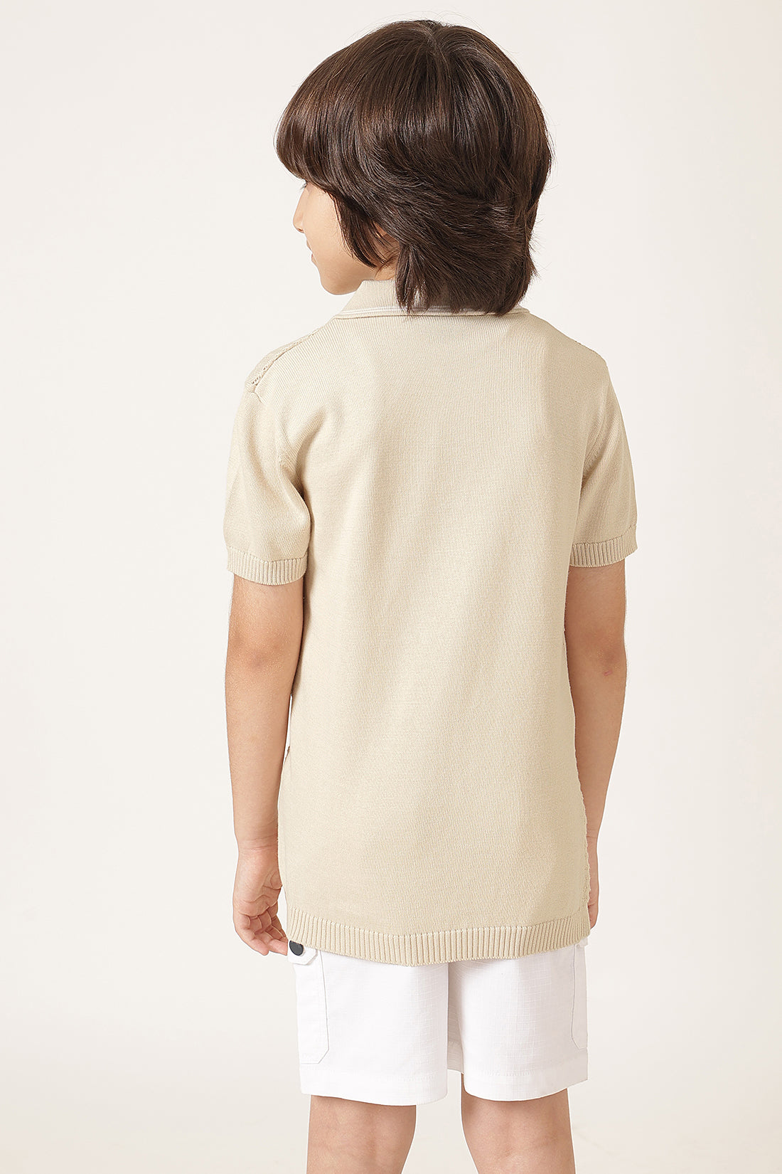 Boys Beige Solid Cotton Summer T-Shirt – Regular Fit