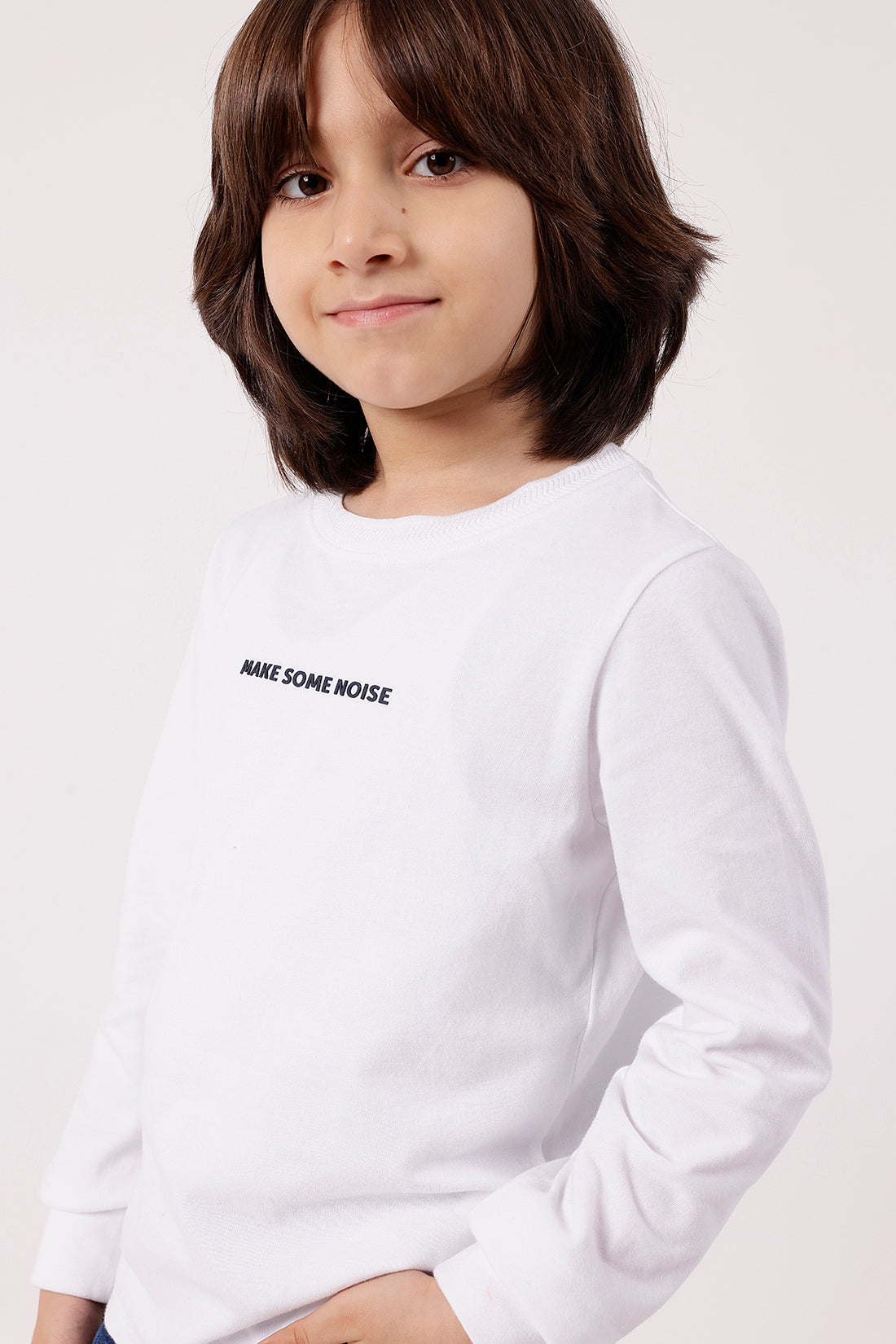 Boys White Solid T-Shirt
