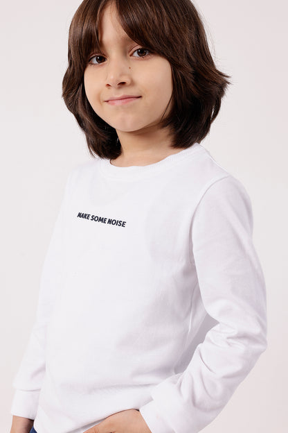 Boys White Solid T-Shirt