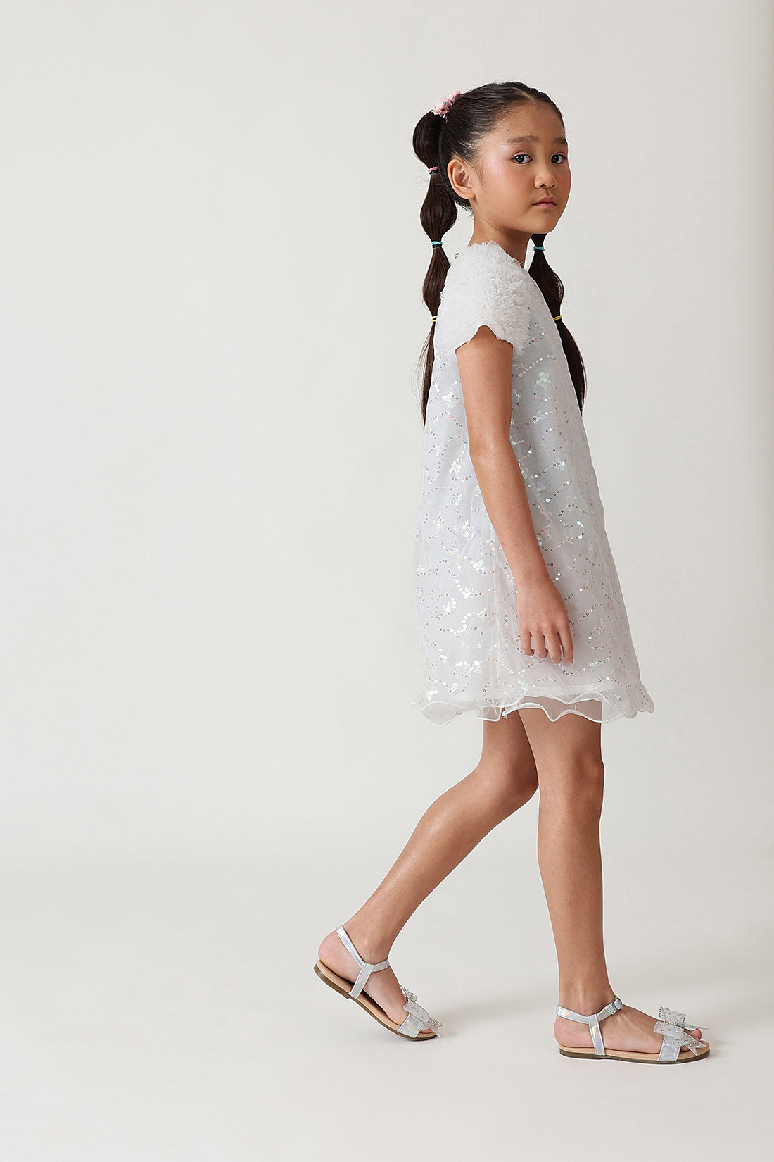 Girls White A-Line Cap Sleeve Solid Dress By One Friday