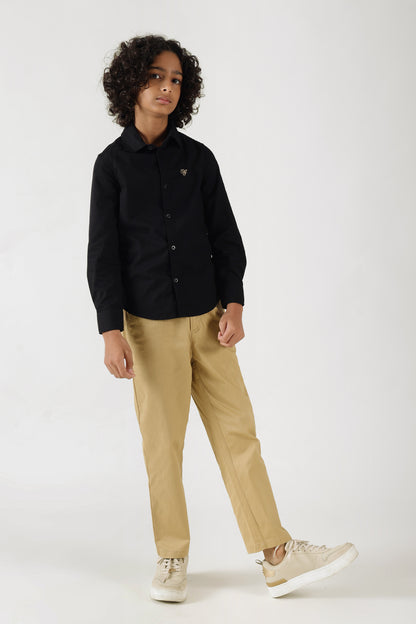 Boys Black Regular Fit Full Sleeve Solid Shirt by One Friday