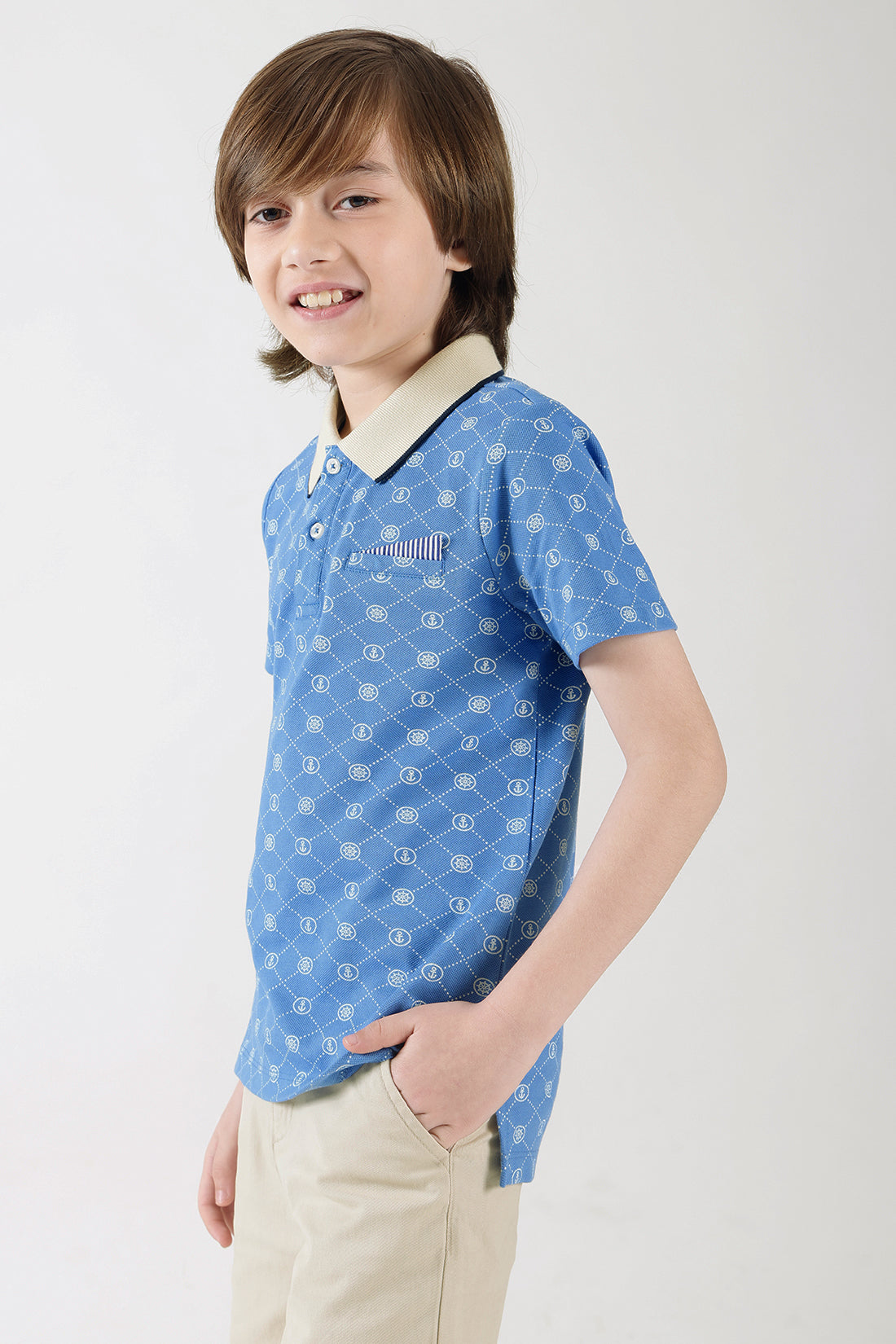 Boys Blue Regular Fit Half Sleeve Printed Polo T-Shirt by One Friday