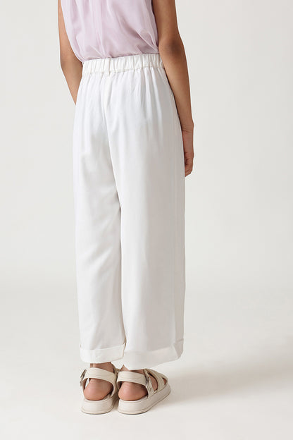 Girls White Flared Solid Trouser by One Friday