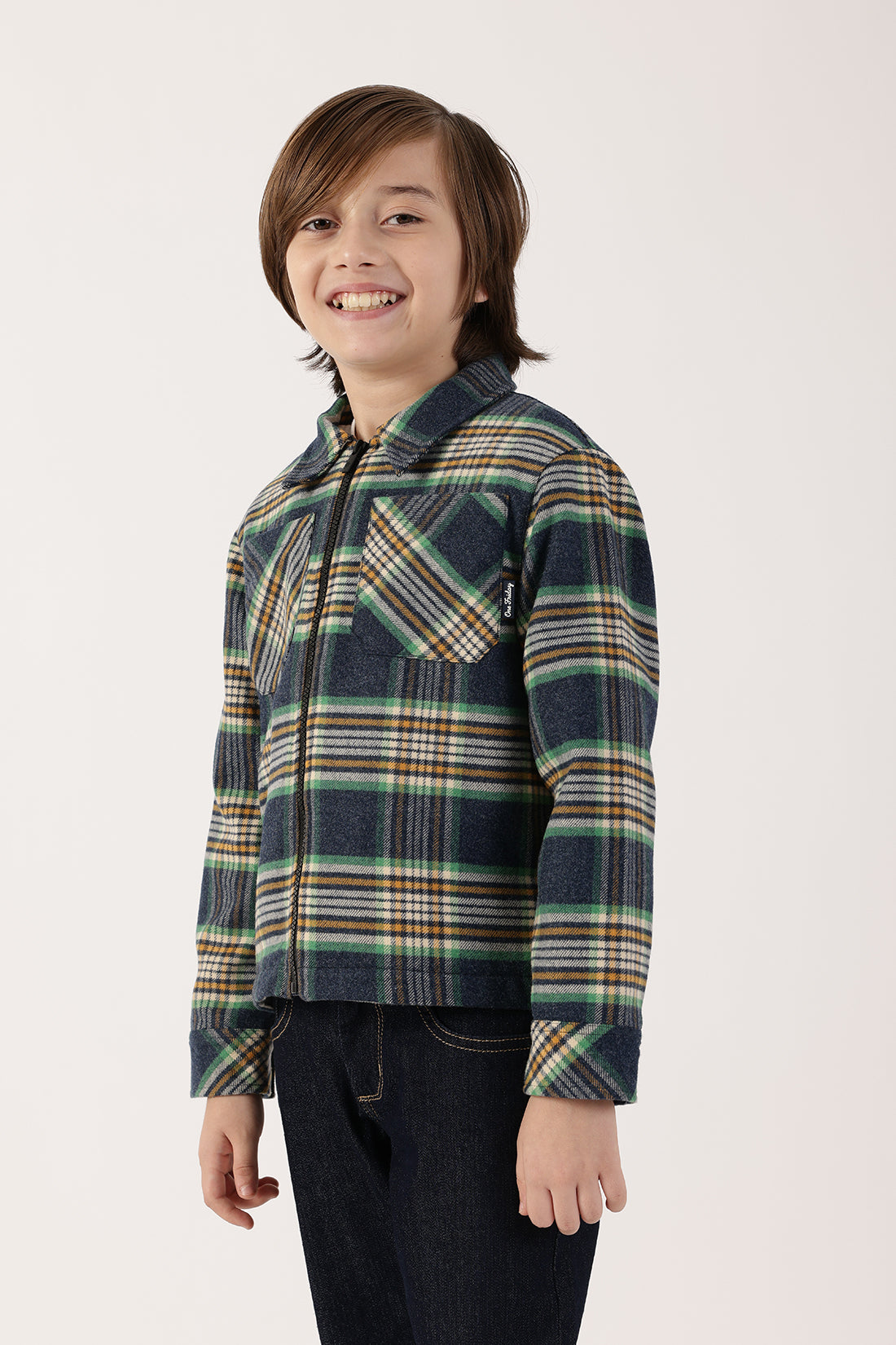 Boys Checked Polyester Embroidered Jacket