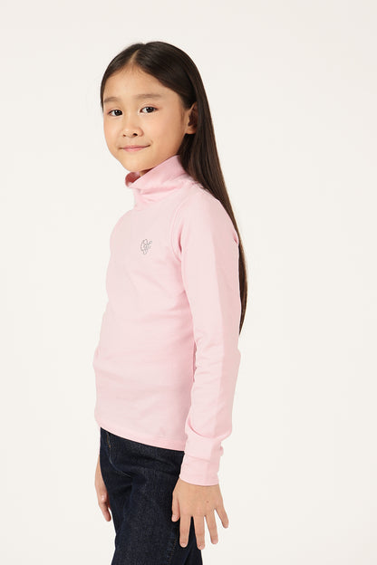 Girls Pink Solid High Neck Knit T-Shirt