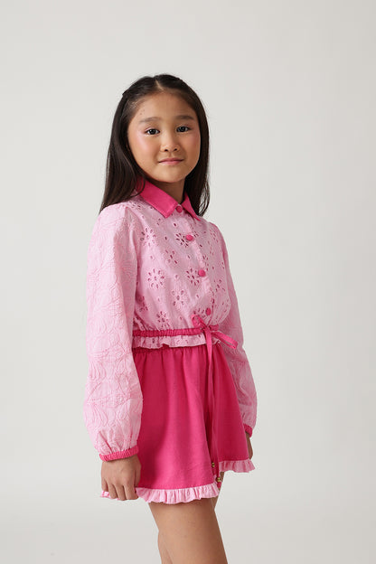Girls Pink Regular Fit Full Sleeve Solid Tops By One Friday