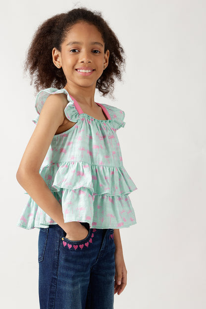 Girls Multicolor Regular Fit Sleeveless All-Over Print Top by One Friday