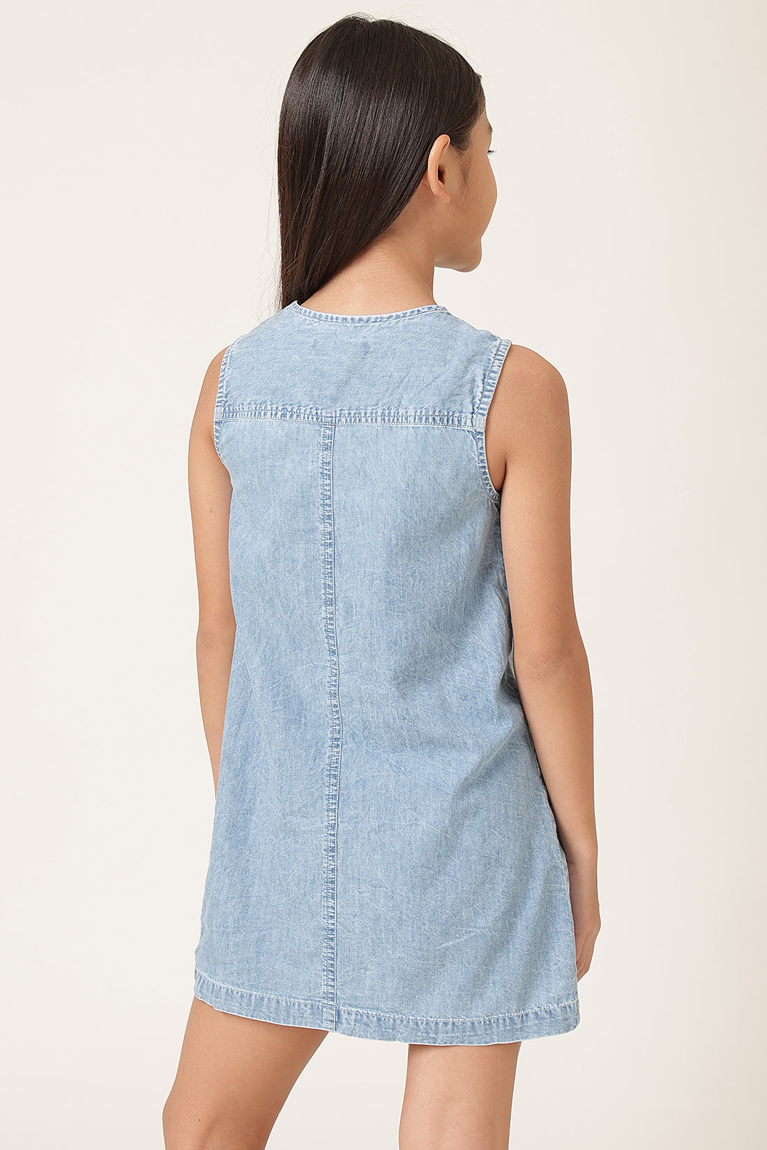 Girls Blue Sleeveless Denim Dress