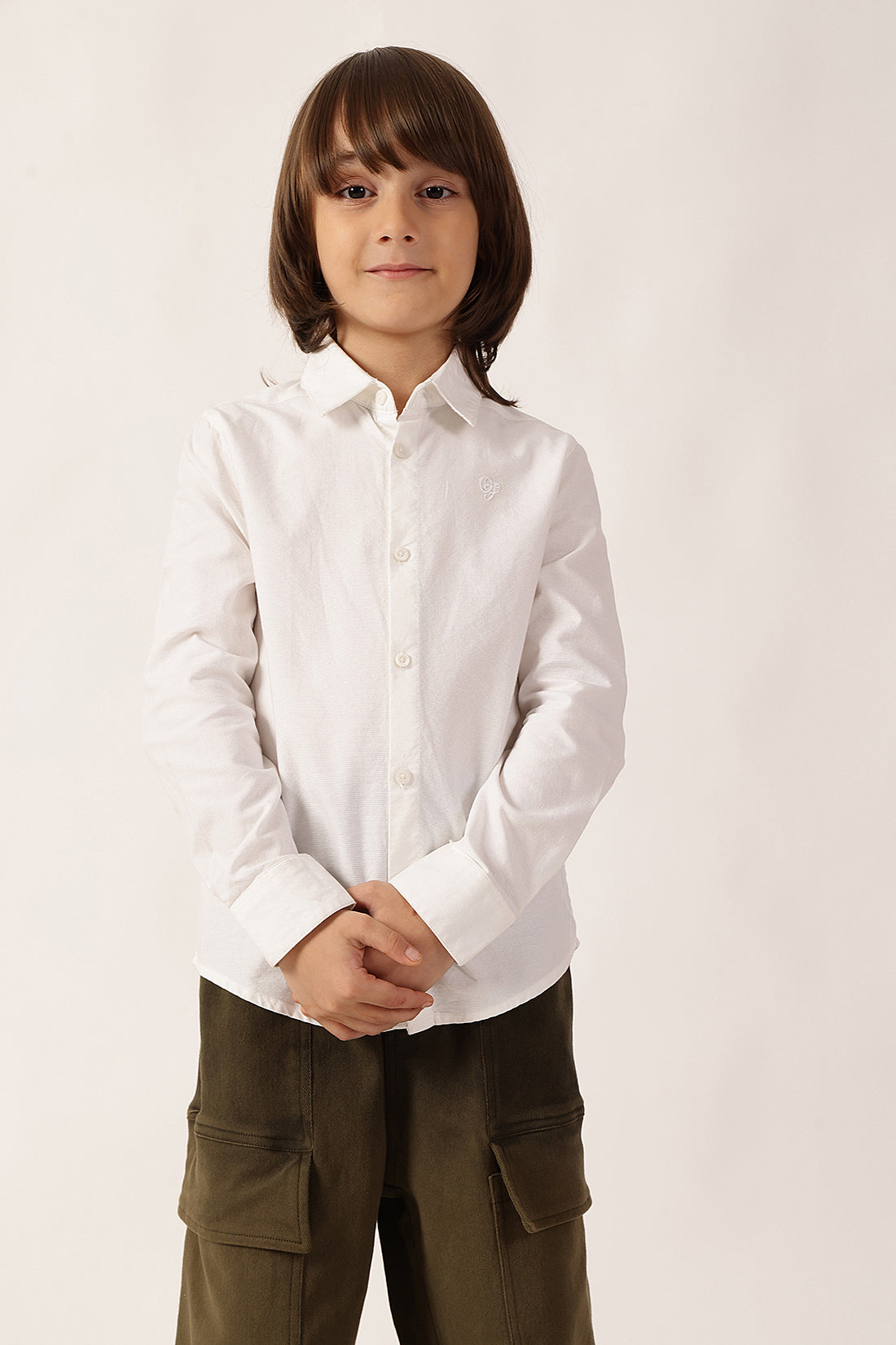 Boys White Cotton Blend Shirt