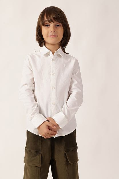 Boys White Cotton Blend Shirt