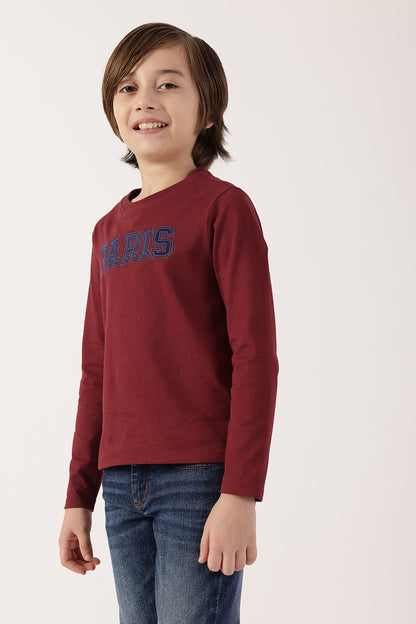 Boys Red Round Neck Cotton T-Shirt