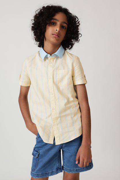 Boys Yellow Striped Printed Shirt