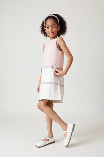 Girls Pink A-Line Sleeveless Textured Dress