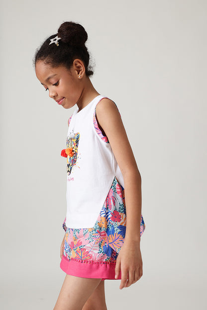 Girls White Sleeveless Top