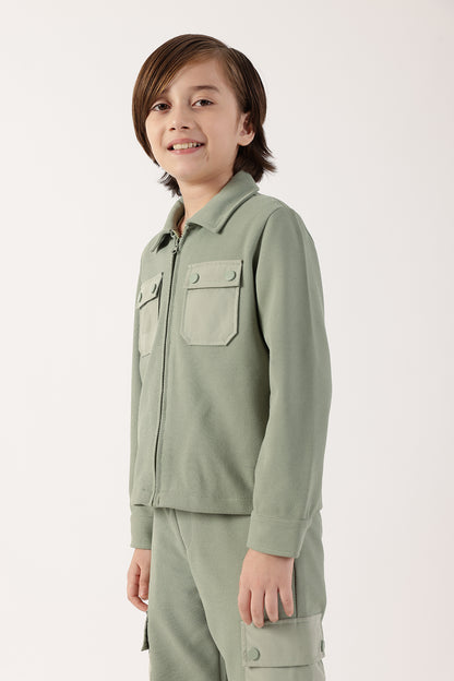 Boys Sage Green Cotton Knit Overshirt One Friday