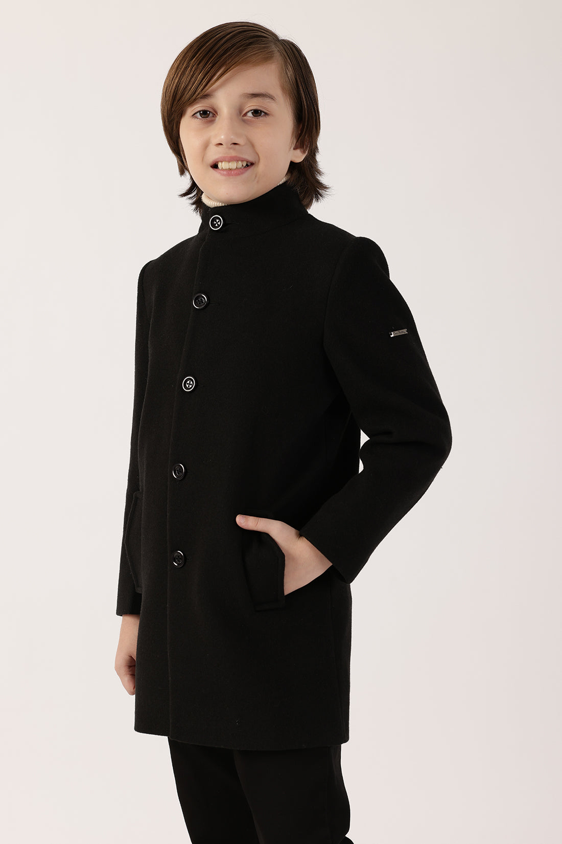 Boys Black High Neck Overcoat