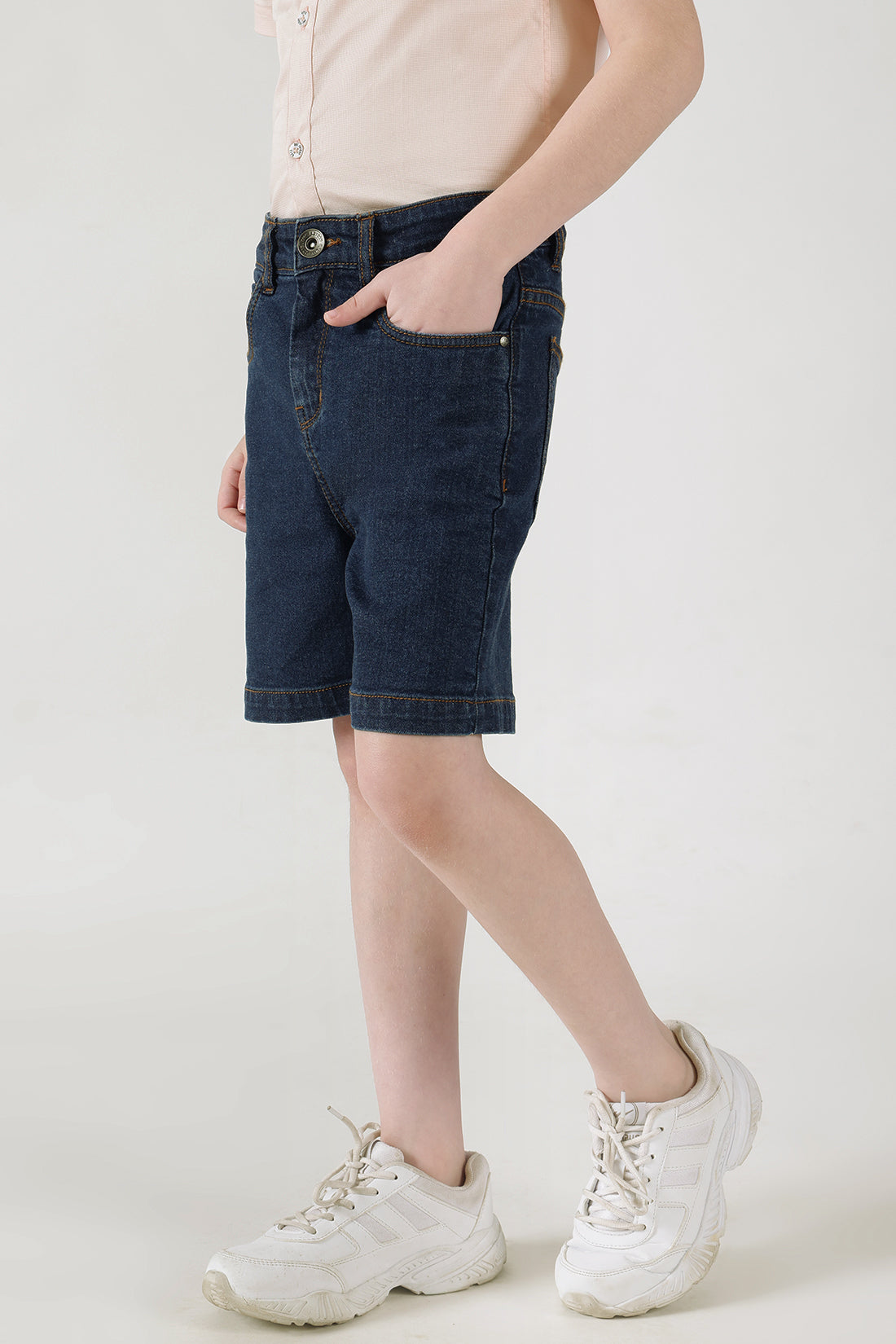 Boys Navy Blue Regular Fit Solid Shorts by One Friday