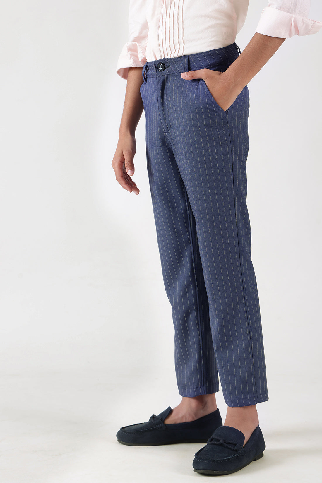 Boys Blue Regular Fit Striped Trouser by One Friday