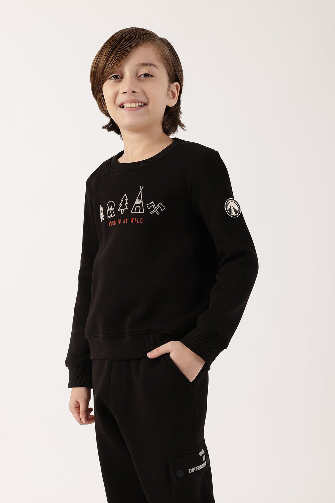 Boys Black Cotton Blend Sweatshirt