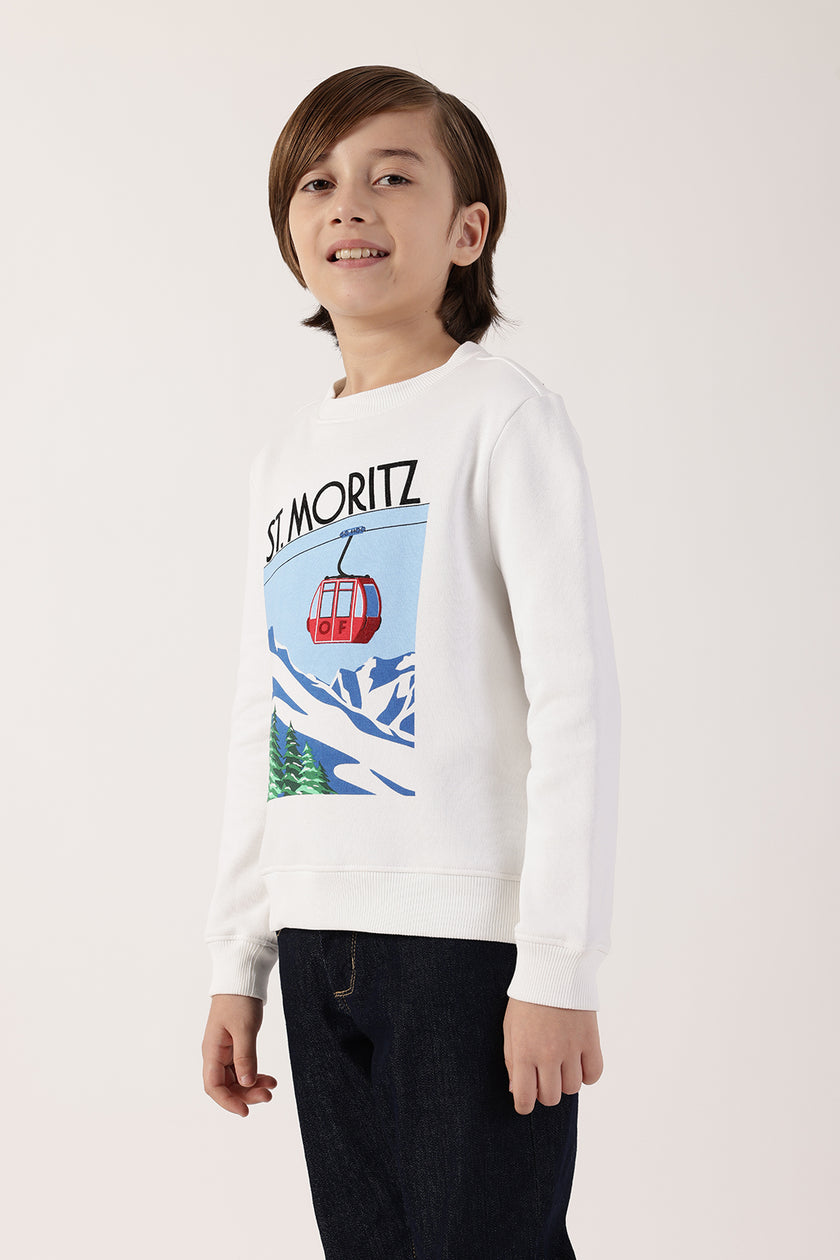 Boys White Sweatshirt – Full Sleeves Cotton Blend Knit | One Friday