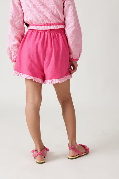 Girls Pink Regular Fit Solid Shorts By One Friday