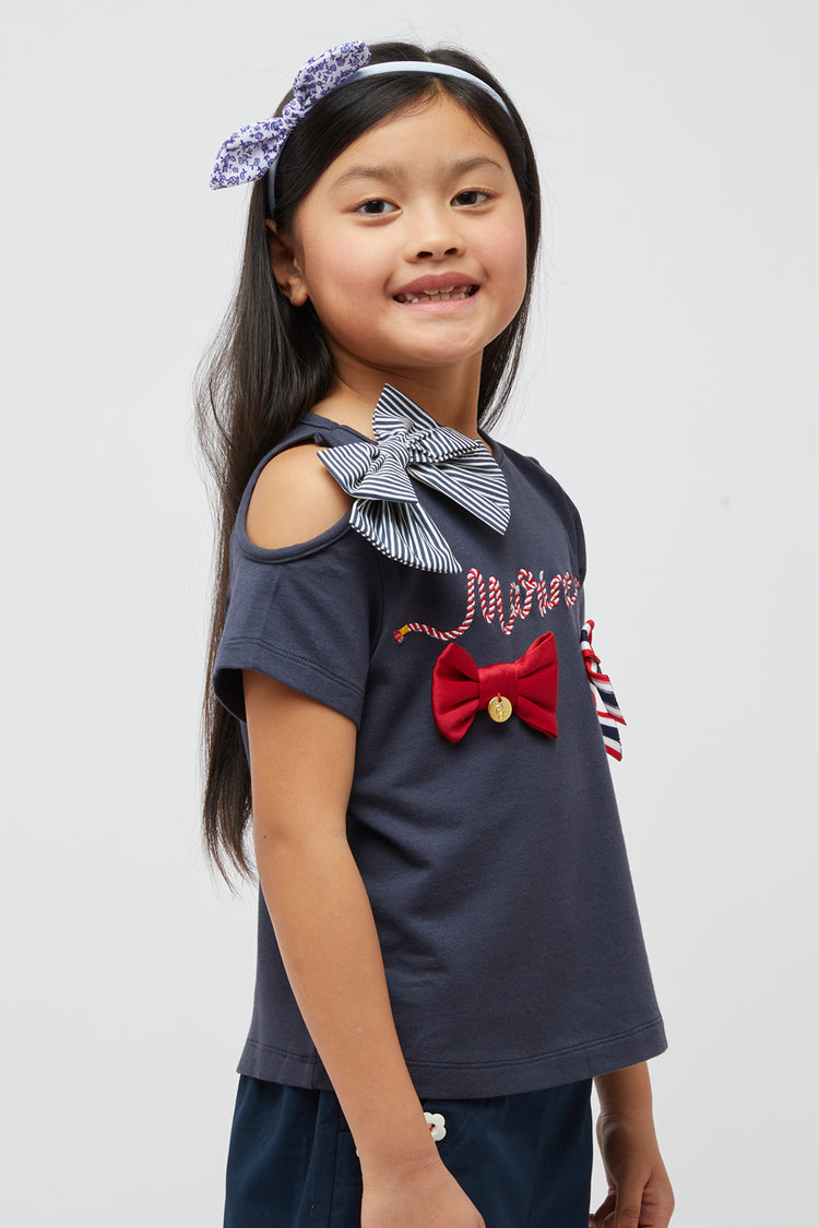 Navy Blue Top With Bows