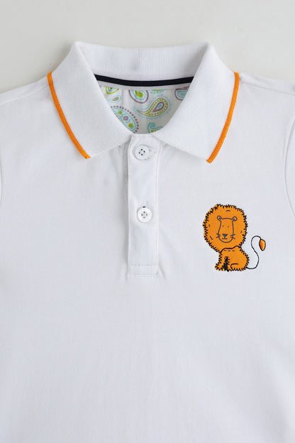 Baby Boys White Polo Neck Cotton T-Shirt