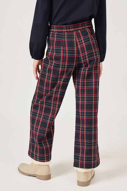 Girls Multicolour Checked Viscose Blend Trouser