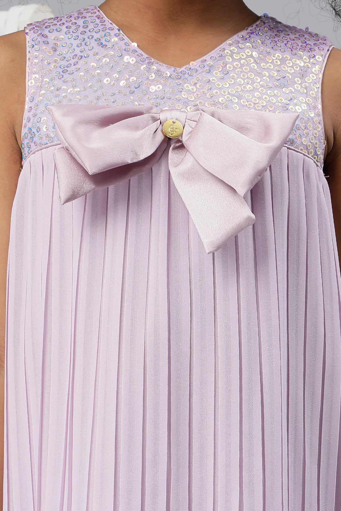 Girls Lilac Sequined Pleated Dress with bow