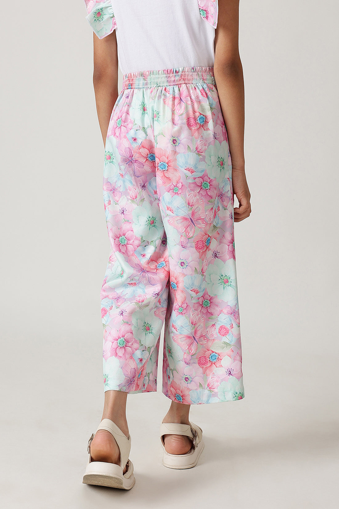 Girls Multi Color Flared Floral Printed Trouser by One Friday