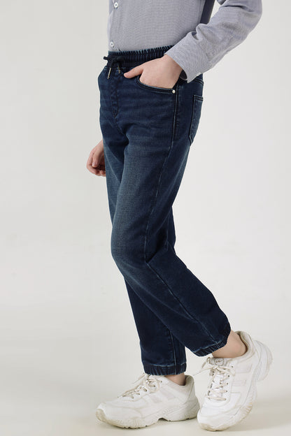 Boys Loose Fit 100% Cotton Solid Denim Cargo by One Friday