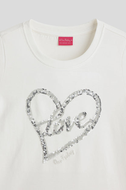 Girls Off White Solid T-shirt