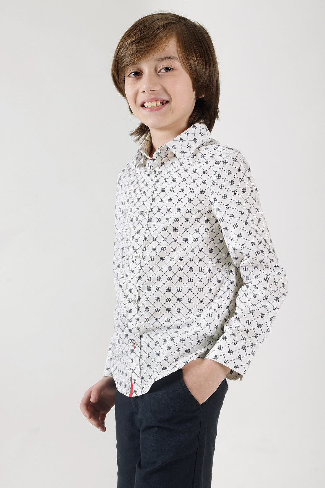 Boys Off White Regular Fit Full Sleeve Printed Shirt by One Friday