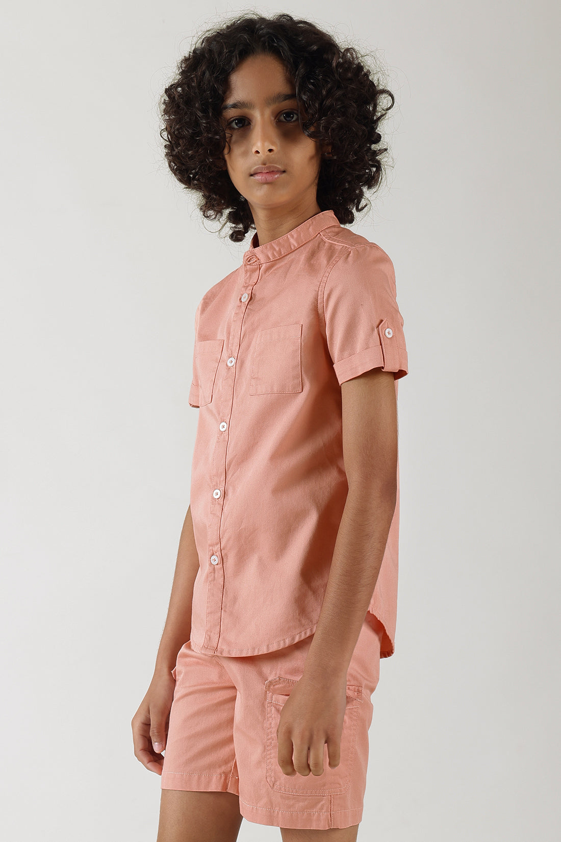 Boys Pink Regular Fit Half Sleeve Solid Shirt by One Friday
