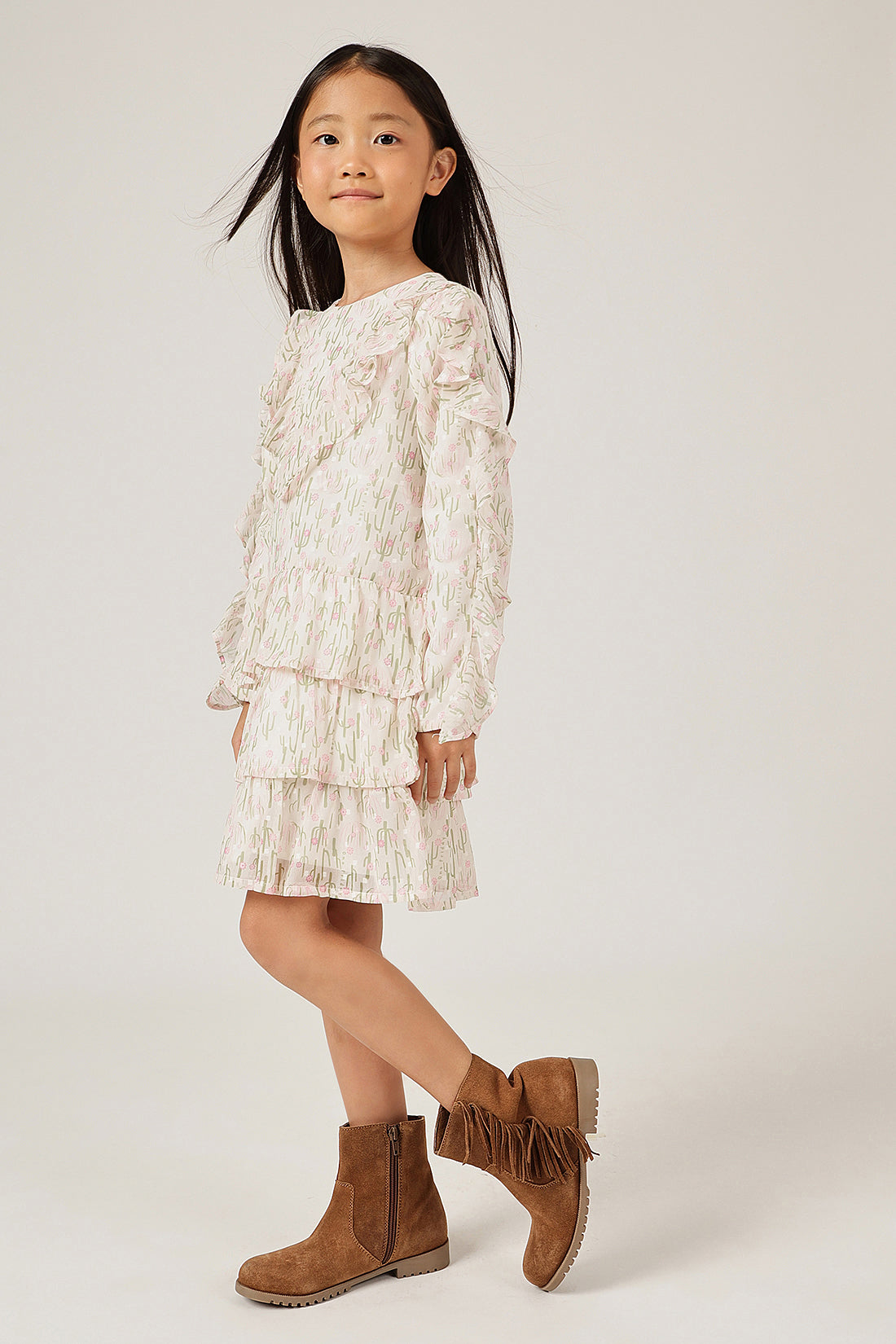 Girls Multicolour Abstract Round Neck Full Sleeve Dress | One Friday