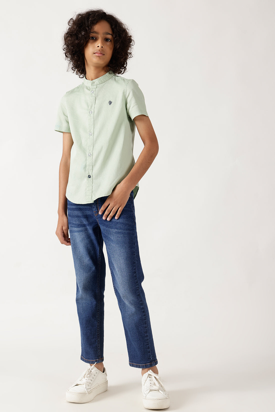 Boys Mint Green Half Sleeve Solid Shirt by One Friday