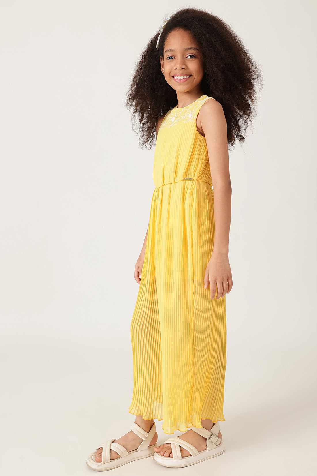 One Friday Girls Yellow Pleated Jumpsuit