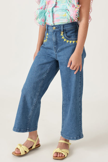 Girls Medium Blue Straight Fit Solid Jeans by One Friday