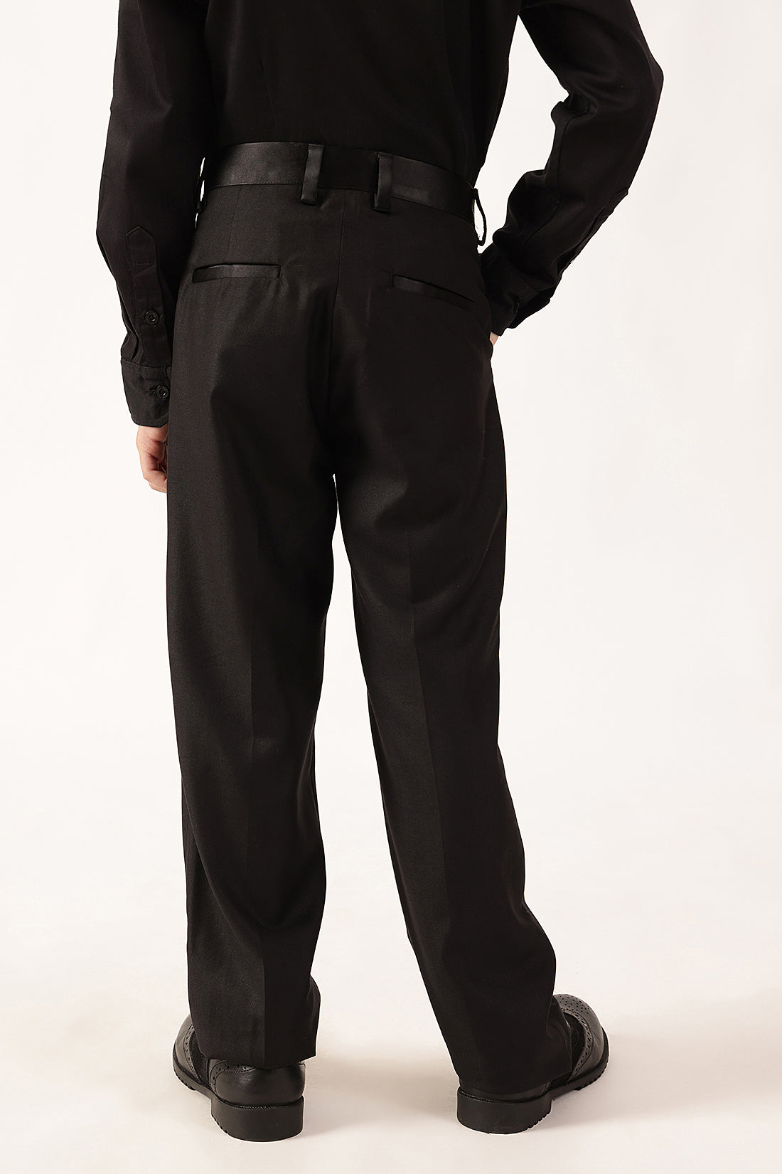 Boys Black Regular Fit Woven Trouser